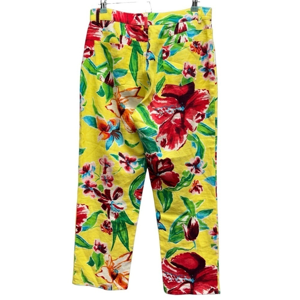 Lauren Ralph Lauren Linen Cropped Pants Women’s 8 Yellow Floral Tropical Hawaii - Picture 2 of 16
